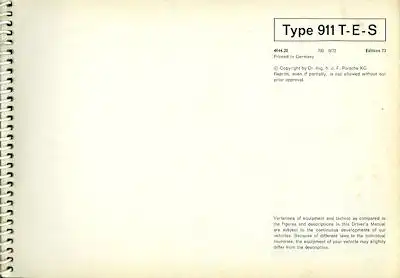 Porsche 911 T E S Bedienungsanleitung 1973 e