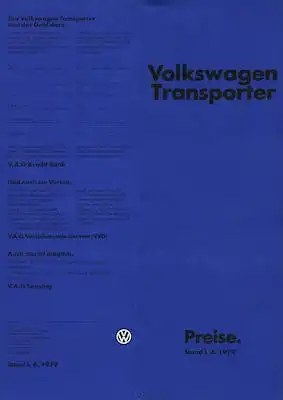 VW T 3 Transporter Preisliste 6.1979