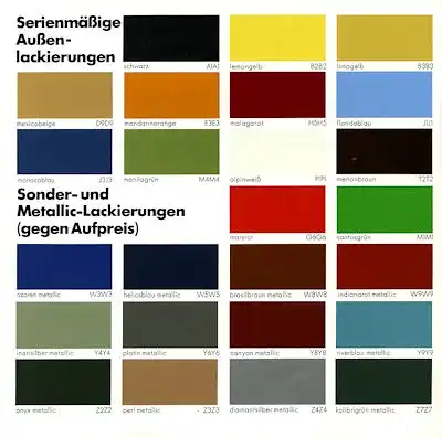 VW Farbprogramm 1979 / 80