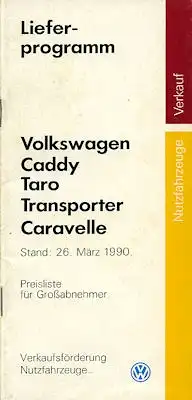 VW T 3 Preisliste für Großabnehmer 3.1990