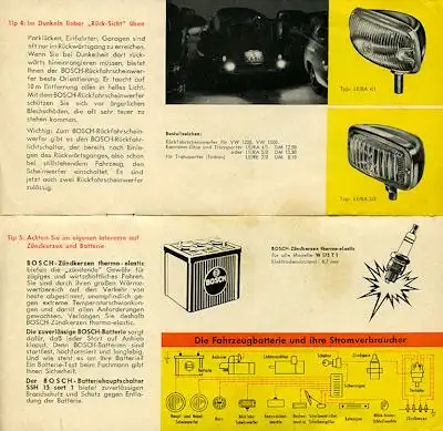 VW / Bosch Tips für den VW Freund Prospekt ca. 1962