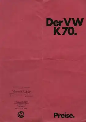 VW K 70 Preisliste 1974