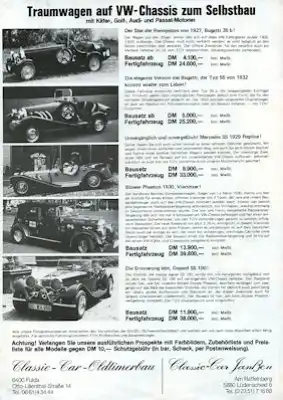 VW / Classic-Car Janßen Prospekt 1970/80er Jahre