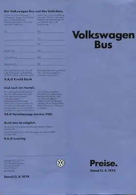 VW T 3 Bus Preisliste 8.1979