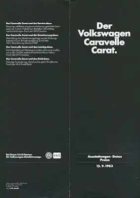 VW T 3 Caravelle Carat Preisliste 9.1983