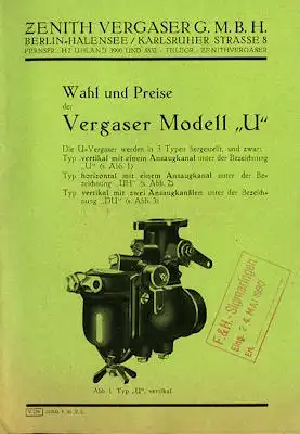Zenith Vergaser Type U 1930