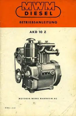 MWM Motor AKD 10 Z Bedienungsanleitung 1961