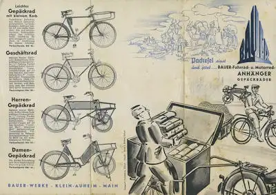 Bauer Gepäckräder, Fahrrad- und Motorradanhänger Prospekt 1930er Jahre