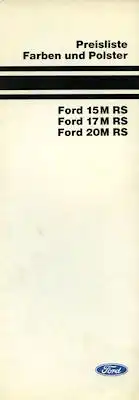 Ford 15 M 17 M 20 M RS Preisliste und Farben ca. 1968