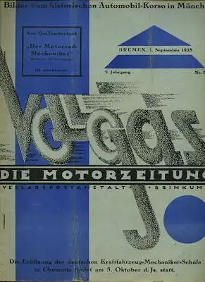 Vollgas Die Motor Zeitung 1.9.1925 Nr. 5