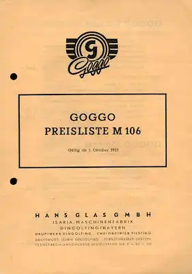 Goggo Preisliste 10.1953 Nr. M 106