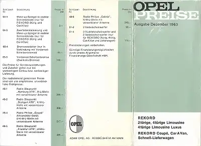 Opel Rekord A Preisliste 12.1963
