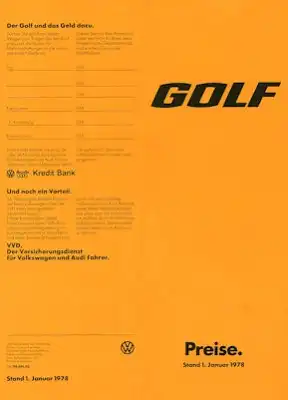 VW Golf 1 Preisliste 1.1978