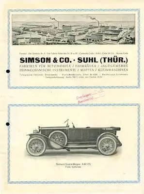 Simson 8/40 PS Prospekt ca. 1925