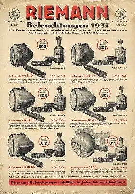 Riemann Fahrrad Beleuchtungen Prospekt 1937