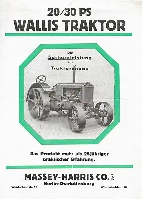 Massey-Harris Co. Wallis Traktor 20/30 PS Prospekt 1930er Jahre