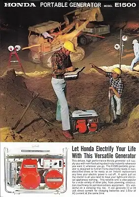 Honda portable generator E 1500 Prospekt 1970er Jahre