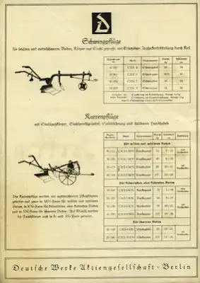 Deutsche Werke AG Pflüge Prospekt 1924