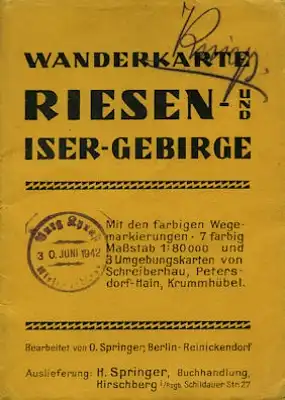 Springer Wanderkarte Riesen- und Iser-Gebirge 1940er Jahre