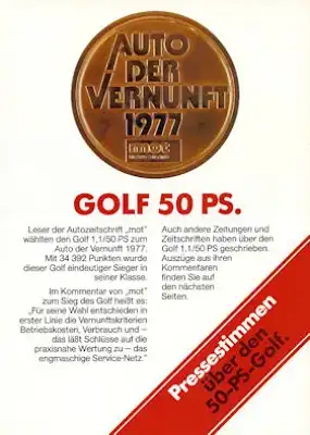 VW Golf 1 Pressestimmen 11.1977