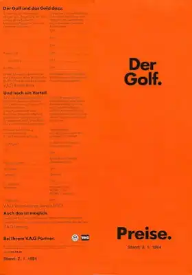 VW Golf 2 Preisliste 1.1984
