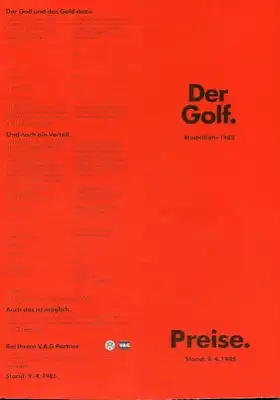 VW Golf 2 Preisliste 4.1985