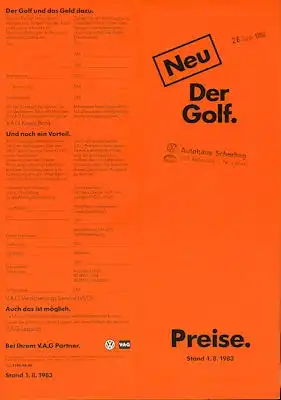 VW Golf 2 Preisliste 8.1983