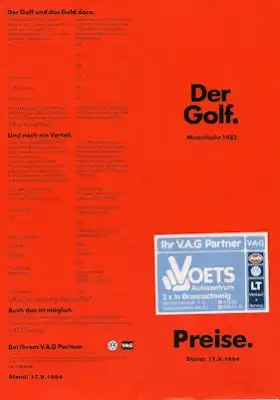 VW Golf 2 Preisliste 9.1984
