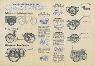 Bauer Gepäckräder, Fahrrad- und Motorradanhänger Prospekt 1930er Jahre