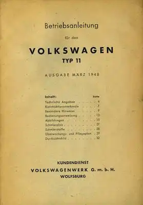 VW Käfer Bedienungsanleitung 9.1948