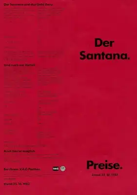 VW Santana Preisliste 10.1982