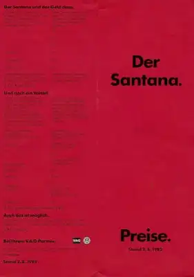 VW Santana Preisliste 8.1982
