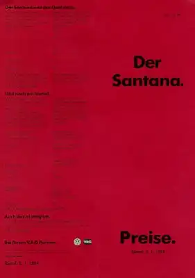 VW Santana Preisliste 1.1984