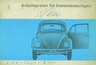 VW Arbeitspreise für Instandsetzung 5.1969