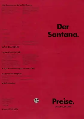 VW Santana Preisliste 9.1981