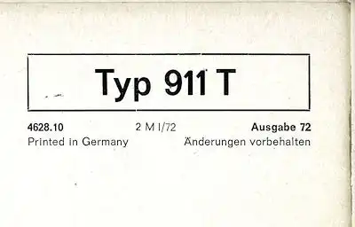Porsche 911 T Bedienungsanleitung 1.1972