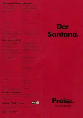 VW Santana Preisliste 12.1981