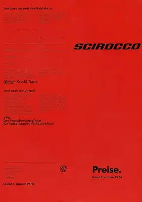 VW Scirocco Preisliste 1.1978