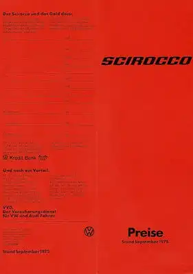 VW Scirocco Preisliste 9.1975