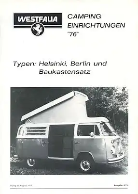 VW / Westfalia T 2 Camping Einrichtungen Prospekt 1976