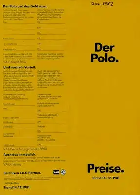 VW Polo 2 Preisliste 12.1981