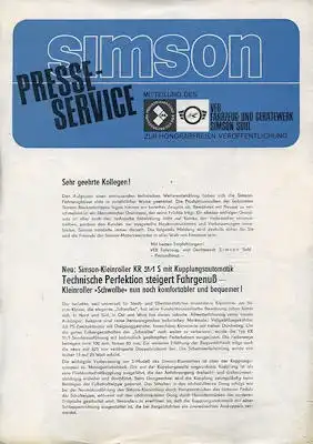 Simson Kleinroller Typ KR 51/1 S Presse-Service 1968