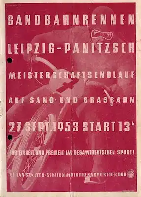 Programm Sandbahnrennen Leipzig-Panitzsch 27.9.1953