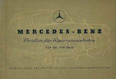 Mercedes-Benz 180 180D Preisliste für Reparaturarbeiten 8.1955-5.1956