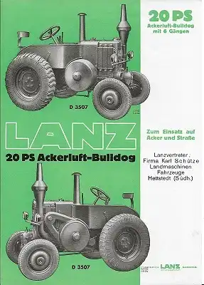 Lanz 20 PS Acker-Bulldog Prospekt 1930er Jahre