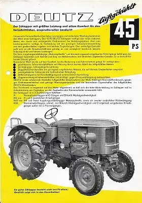 Deutz 45 PS Dieselschlepper Prospekt 8.1956
