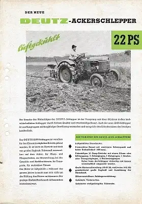 Deutz 22 PS Dieselschlepper Prospekt 9.1954