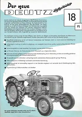 Deutz 18 PS Dieselschlepper Prospekt 8.1956