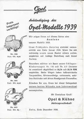 Opel & Kühne Kinderwagen Prospekt 1939