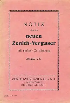 Zenith Vergaser Modell TD 11.1923